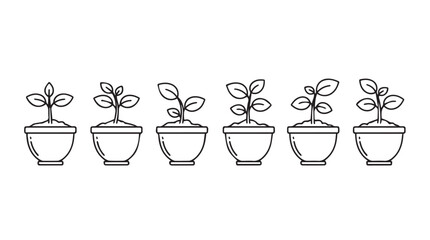 Hand-drawn style seedlings in pots showing growth stages illustration concept silhouette