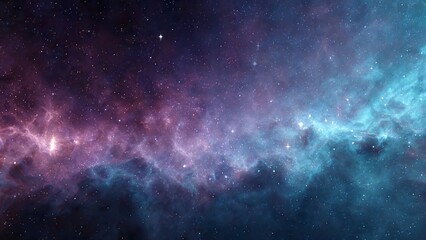 A vibrant nebula with a backdrop of countless stars displaying hues of deep purple and electric blue