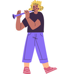 Flat Illustration Of A Person Playing A Clarinet On A Transparent Background