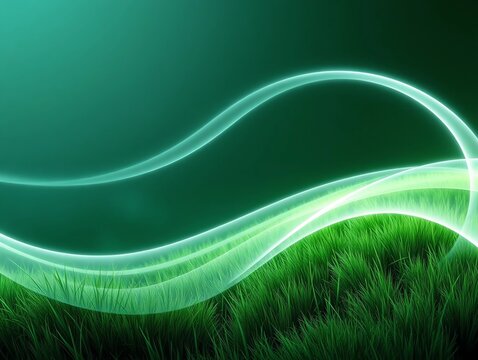 エコロジーをイメージした草原と光のカーブ壁紙