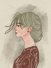 Illustration watercolor painting portrait of girl