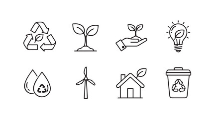 Eco friendly icons collection for sustainable living and green energy concepts silhouette
