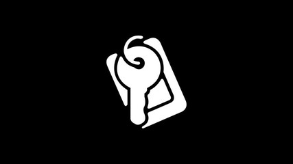 Futuristic glowing key symbol placed over a digital card on a black background. Perfect concept for data protection, cyber security, password access, encryption. glowing key icon concept. 4K video - Powered by Adobe