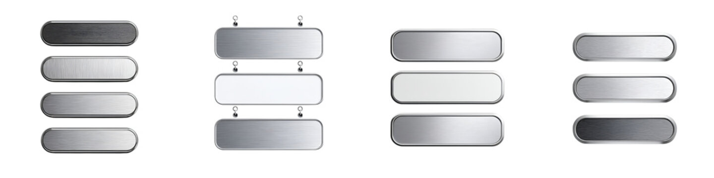 Blank Metal Signs: Set of Silver Buttons and Labels for Web Design and UI Elements