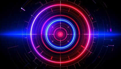 A futuristic glowing target with red and blue circles and a bright center