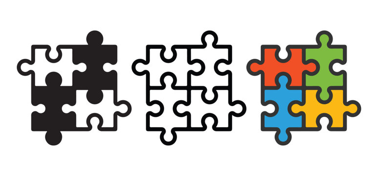 Four Jigsaw Puzzle Pieces Icon Set Vector
