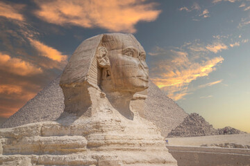 sphinx at giza egypt with colorful clouds 