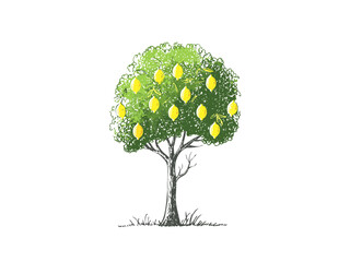 Lemon Tree Vector Illustration – Hand Drawn Citrus Fruit Tree Sketch