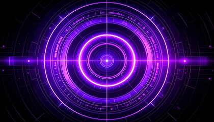Obraz premium A striking visual of futuristic technology with concentric circles radiating a purple glow