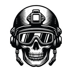 Vector Illustration of a Human Skull Wearing a Tactical Combat Helmet