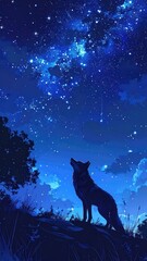 Wolf Silhouetted Against a Starry Night Sky