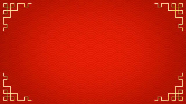 Oriental luxury Chinese style ornament frame on red background, traditional asian decorative border line art illustration, various China Lunar new year design element