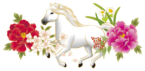 午年　年賀状素材　　白馬