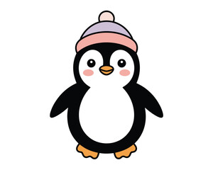 Obraz premium Cute Cartoon Penguin with Winter Hat Illustration