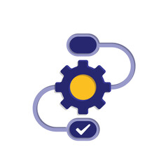 workflow icon. automated management. flow chart with gears in the middle of the path. trigger node, data tool, technology. isometric design style