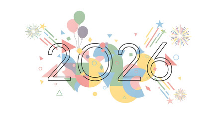 Obraz premium Greeting 2026 Celebration with Geometric Design and Balloons