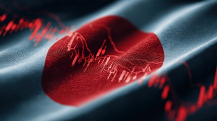 Financial trends highlighted on the Japanese flag in a symbolic representation of economic growth