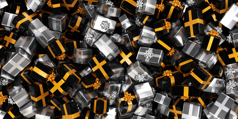 Full of silver and black Christmas gifts - Christmas background