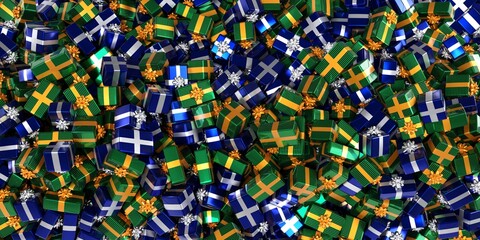 Full of green and blue Christmas gifts