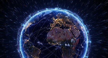 Global Digital Network Connecting Continents Through Interconnected Data Streams Illustrating a Connected World