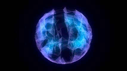 Abstract blue sphere with connecting dots and lines. Wireframe technology sphere. Big data visualization. 3d rendering.