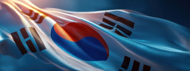 South Korean flag waving gently in the wind during a sunny afternoon scene