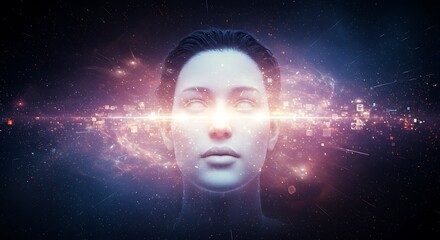 Futuristic Display of Light and Knowledge Emanating from a Face