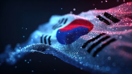 South Korean flag waving in the wind, showing vibrant colors and intricate details during a celebration