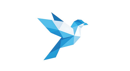 Blue origami bird with geometric shapes symbolizing freedom and peace background
