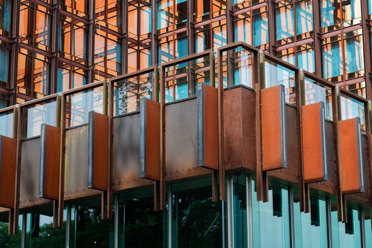 Former La Royale Belge headquarters by Rene Stapels and Pierre Dufau architects architectural detail, hotel Mix Brussels on May 21, 2025 in Brussels, Belgium.