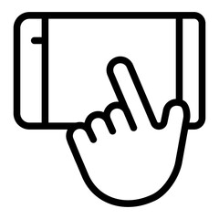 Touchscreen cellphone and hand index finger line icon, using smartphone concept, mobile phone sign on white background, outline style for mobile web design. Vector graphics.