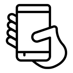 Phone held vertically in hand line icon, using smartphone concept, mobile cellphone sign on white background, outline style for mobile web design. Vector graphics.