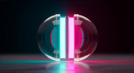 Neon Capsule On Reflective Surface