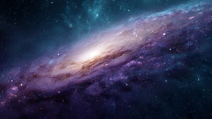 Fototapeta premium Swirling galaxy with vibrant purple and blue nebulae against a starry expanse