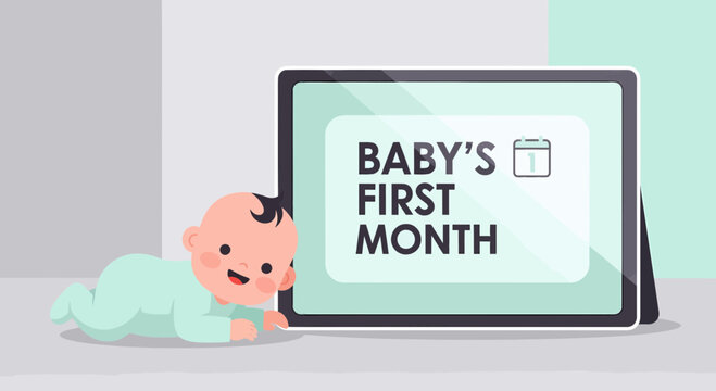 Celebrating Baby's First Month Cute Cartoon Illustration