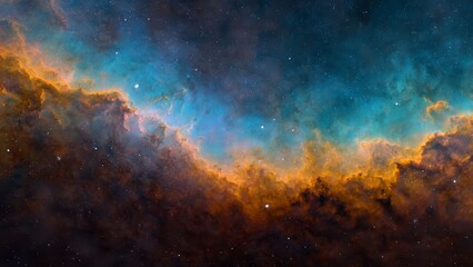 Fototapeta premium Vibrant orange and blue cosmic nebula filled with stars in deep space cosmos