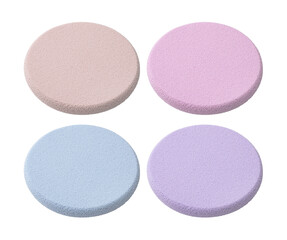 Bright makeup sponges on a white background. Makeup products. Makeup application tools.