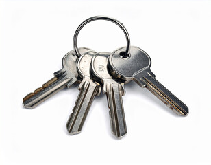 A close-up shot of several keys hanging together on a key ring, implying access and security.