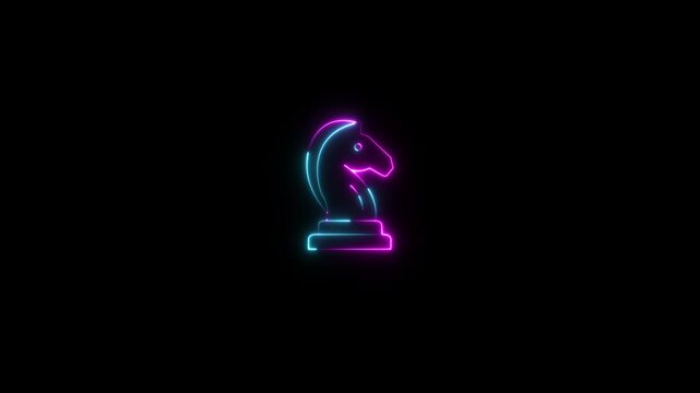 Glowing neon chess knight icon animation on a dark background. Perfect for business planning, decision-making and creative strategy concepts.Futuristic Strategy and Leadership Concept 4K video