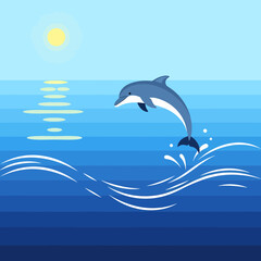 Obraz premium Joyful Dolphin Leaping From Ocean Waters At Sunny Day