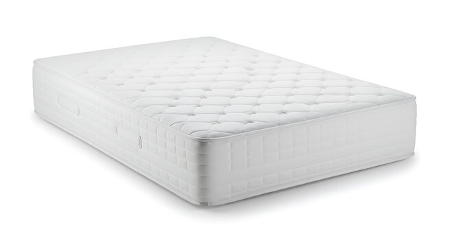 A pristine white mattress, designed for ultimate comfort and restful sleep, showcasing its quilted surface and supportive structure