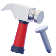 Hammer and nail icon with 3D style.