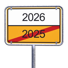 3d Illustration - Ortsschild - Ortstafel - 2025 - 2026 - Freisteller - Freigestellt