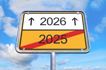 3d Illustration - Ortsschild - Ortstafel - 2025 - 2026 - Himmel - Wolken