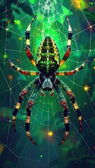 Vibrant Pixel Art Spider on Web