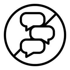 No dialog, speech bubbles line icon, prohibition concept, communication is prohibited sign on white background, outline style for mobile web design. Vector graphics.
