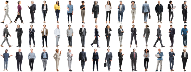 Set of business people in various actions on isolated background. Businesspeople, businesswomen, businessmen office worker in full body length studio professional shot in casual and formal wear