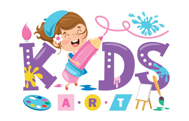 A lively representation of kids engaging in art with colorful elements such as crayons, paint splashes, and fun typography, representing creativity and joy in child activities.