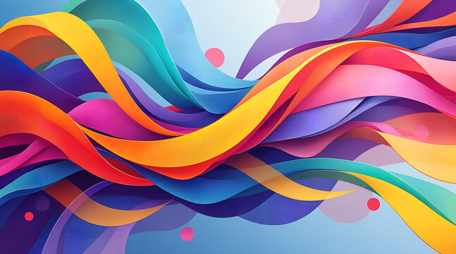 Vibrant abstract flowing ribbons in a dynamic spectrum of bright, energetic colors create a visually stunning and modern artistic composition perfect for design.