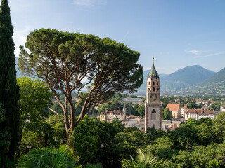 View over Merano with the St. Nicholas Church